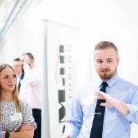 A student discussing their project